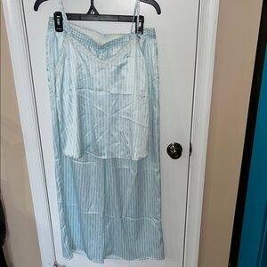 NWT Paris Hilton satin like Blue Striped Pajama Set